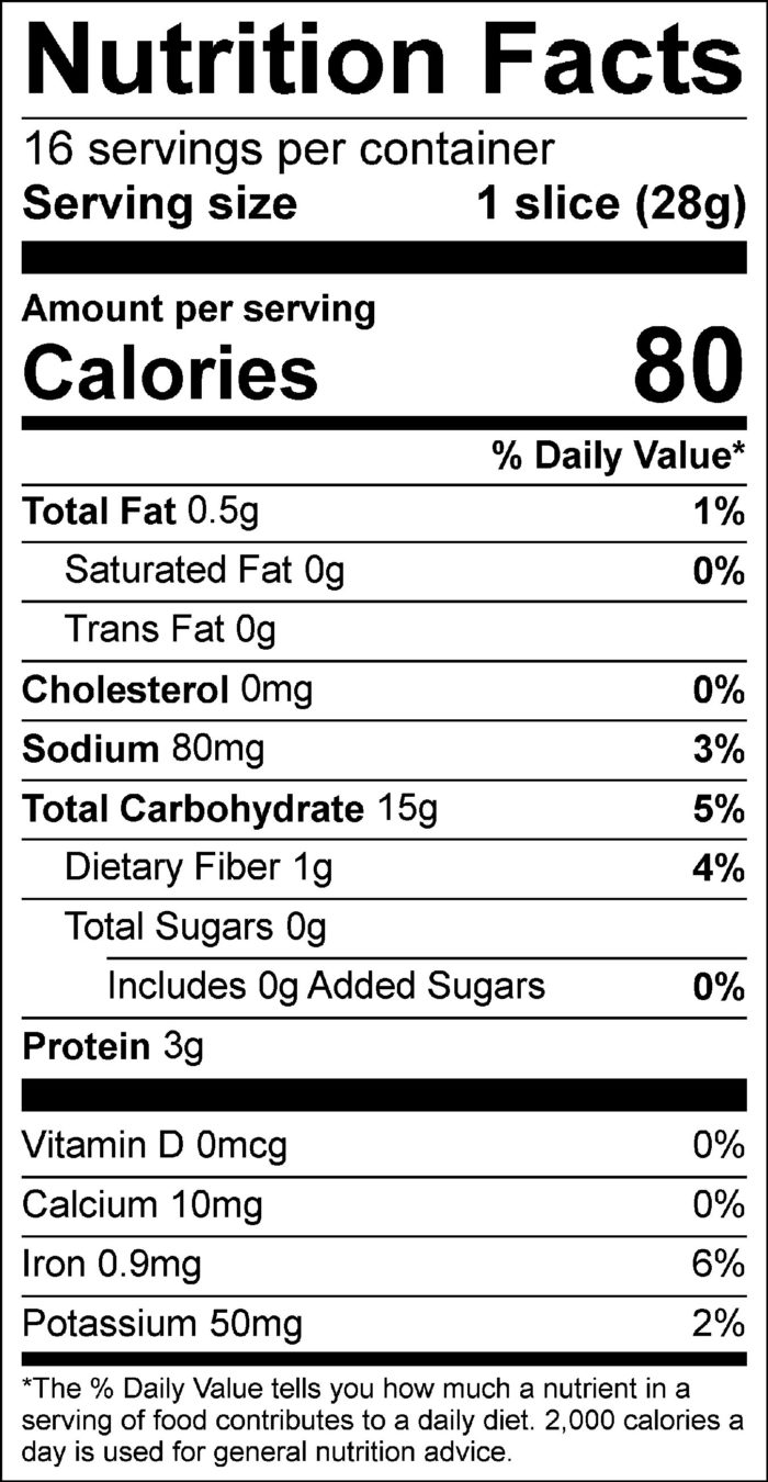 Organic Country Bread Nutrition Label