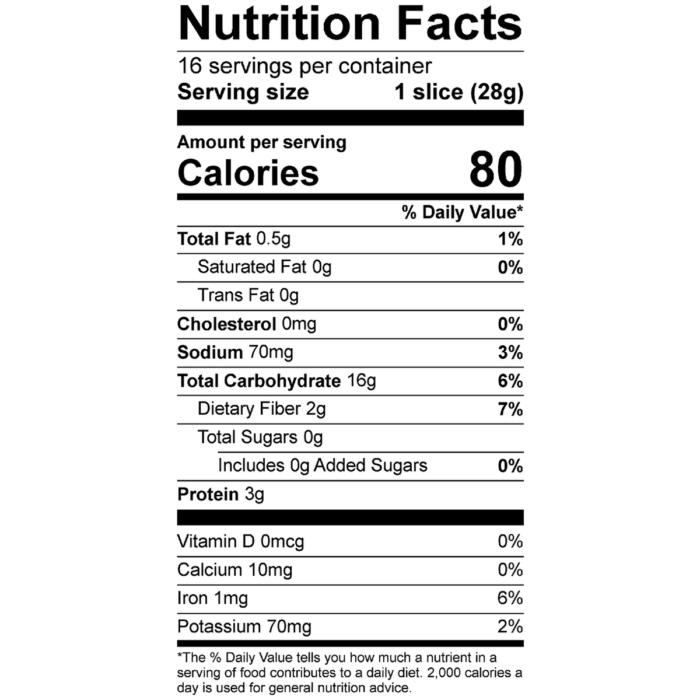 All Natural Oatmeal Bread Nutritional Label